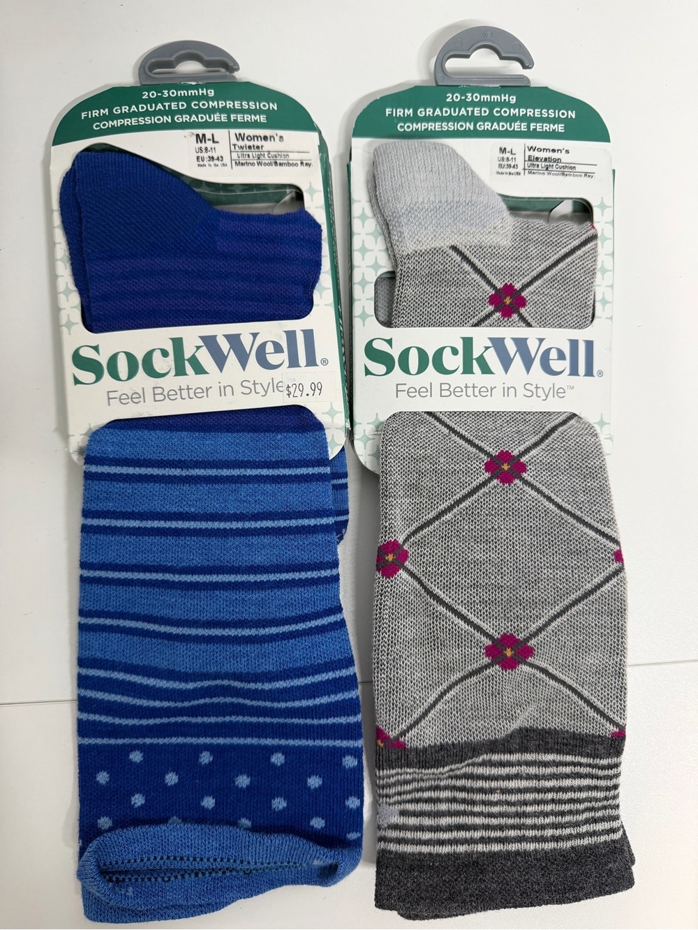 NWT Sockwell Women’s M/L Compression Socks 20-30 mmHg – 2 Pairs
